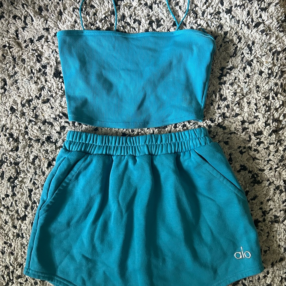 SOLD -ALO Yoga Blue top and skirt set